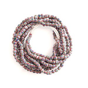 Perles de verre à chevrons de 7 à 10 mm, vertes et bleues. Vendu par brin de 22 pouces/56 cm