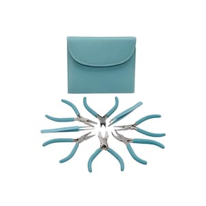 The Beadsmith Fashion Color Pliers – Set of 8 Slimline Color-Coordinated Tools – Matching Clutch in Light Blue