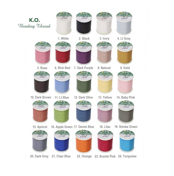 KO Beading Nylon Thread, 55 Yards / 50 Meters Spool, 330dtex / 0.2mm Diameter, Pre-Waxed Nylon Thread. Made in Japan, Choose a Color