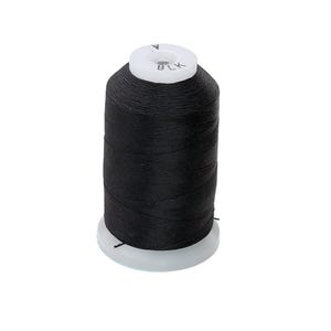 May include: A spool of black thread, tightly wound around a white plastic core. The top of the spool is labeled "BLK". The thread is a deep, solid black, suitable for sewing and crafting projects.