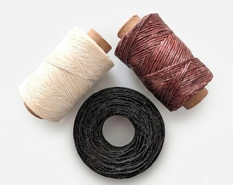 Irish Waxed Linen Cord 4-ply 0.5–0.8 millimeters, macramé, and bead stringing, 40-pound Test. Sold per 50-yard spool.