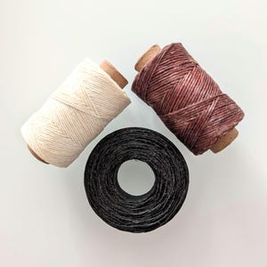 Irish Waxed Linen Cord 4-ply 0.5–0.8 millimeters, macramé, and bead stringing, 40-pound Test. Sold per 50-yard spool.