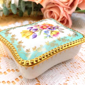Vintage DRESDEN floral trinket box, jewelry box, German porcelain, dressing table decor, lovely Mother’s Day gift! FREE gift box!