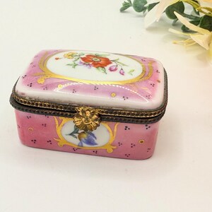 Antique Limoges Trinket Box - Pink Porcelain Floral Casket / Jewellery Box Early 1900s