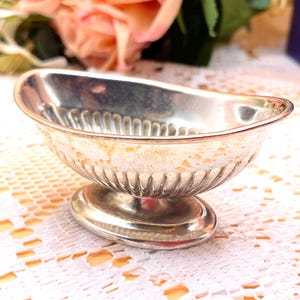 Antique Sterling Silver Salt Cellar: Victorian Oval Ribbed Trinket Dish, Hallmarked London 1885