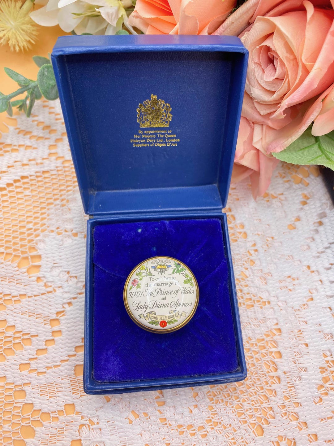 Halcyon Days Enamel Trinket Box: Lady Diana & Charles Royal