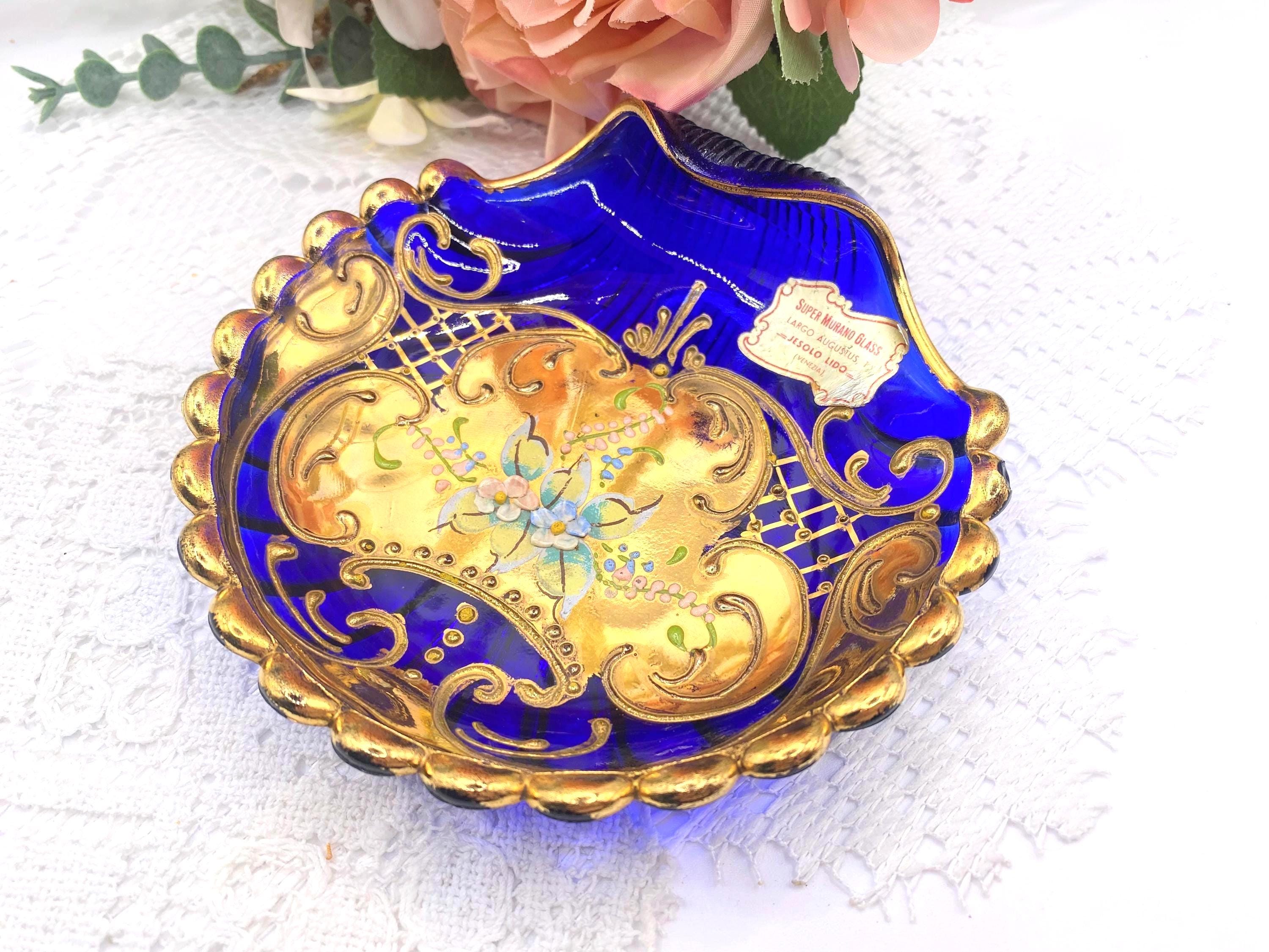 MURANO ムラノ 金彩 コバルトブルー 花器 MURANO ムラノ 金彩 コバルトブルー 花器 MURANO ムラノ 金彩 コバルト