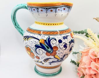 Large Vintage Italian Ricco Deruta Pitcher / Jug - Hand Painted