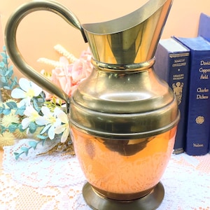 Vintage Copper & Brass Jug: Peerage 1960s English Cottagecore Pitcher Vase