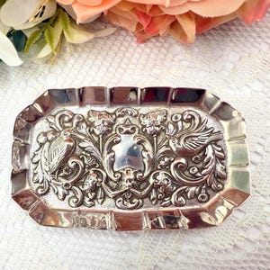 Antique Sterling Silver jewellery dish by William Comyns, Art Nouveau / rococo revival birds Repoussé, Trinket tray, Hallmarked, Gift-boxed