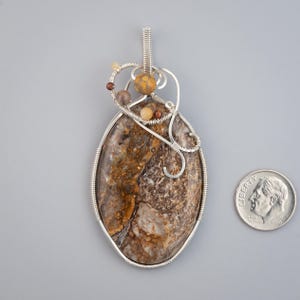 Sterling Silver Wire Wrapped Jaspagate Stone Cabochon Pendant Necklace