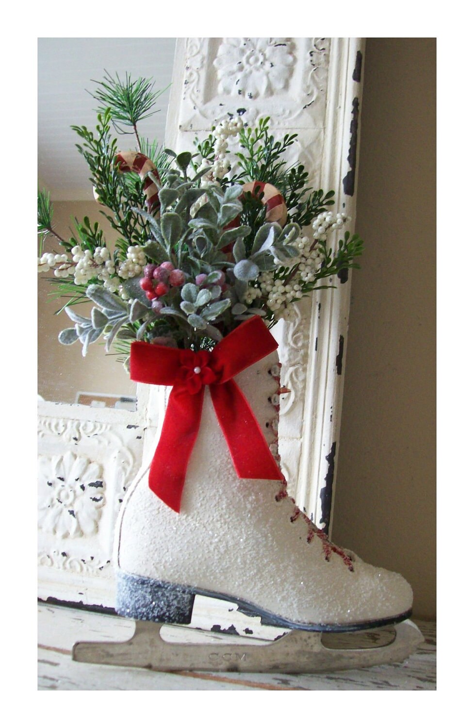 Christmas Ice Skate Christmas wreath Door decor vintage Etsy
