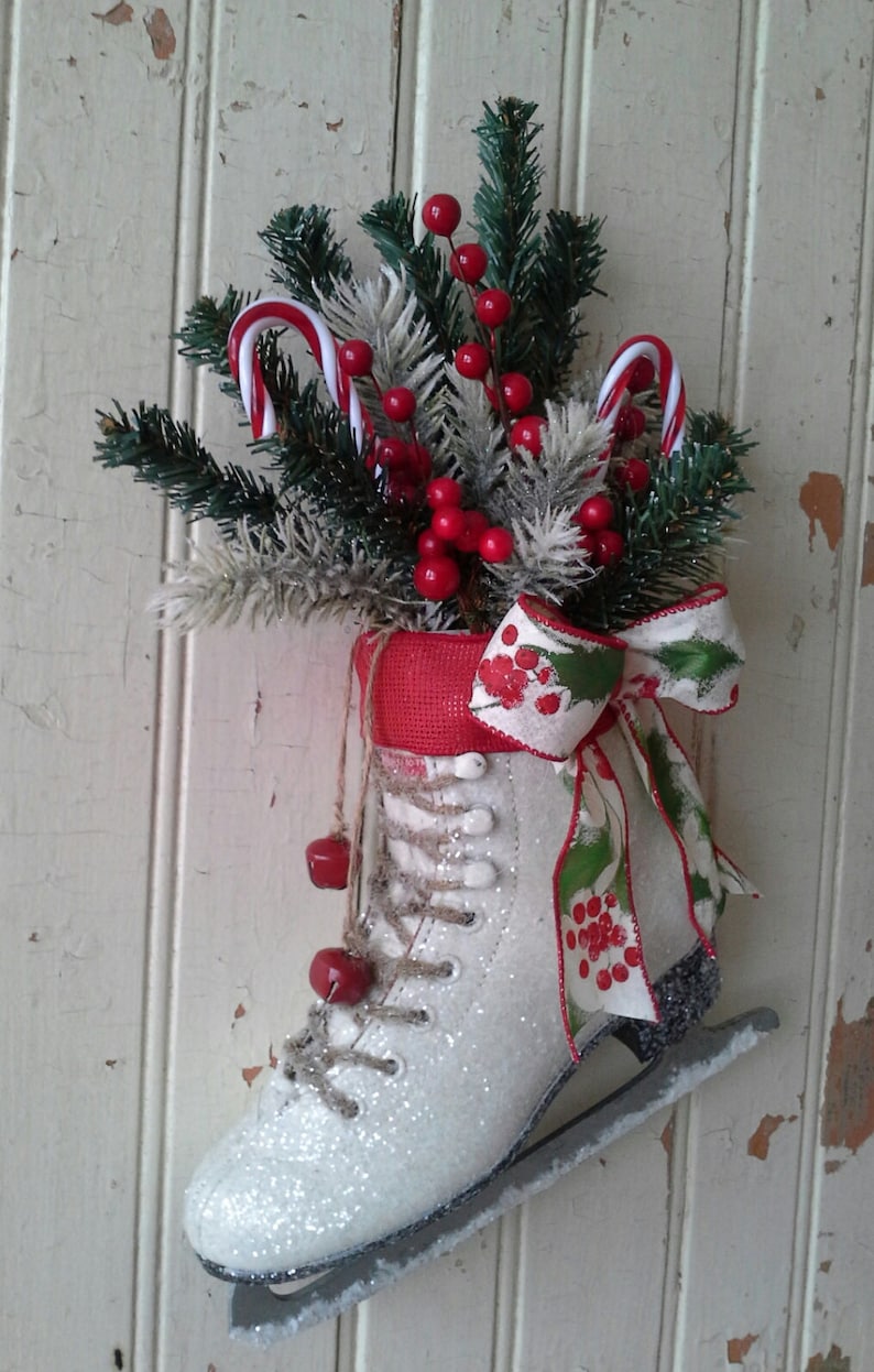 Christmas decor Decorated Ice Skate Christmas Ice skate | Etsy