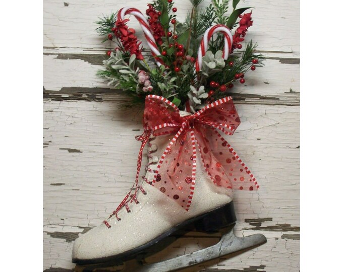 Christmas Ice Skate Christmas Wreath door Decor Vintage Cottage French