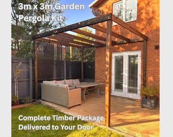 3m x 3m Wooden Pergola Kit – Timber DIY Garden Pergola Kit UK | Pre-Cut Treated Outdoor Structure with Instructions