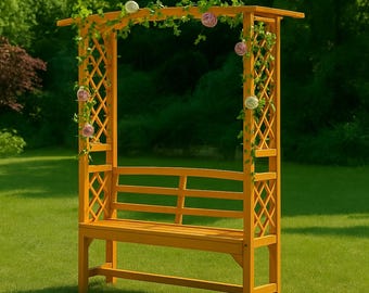 Piani per panche da giardino in PDF – Seduta in legno fai da te da esterno 6 piedi x 2 piedi con arco pergolato, progetto per principianti di falegnameria – Download immediato