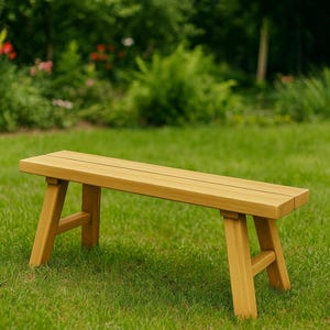 May include: A wooden bench with a light brown finish sits on a green lawn. The bench has a rectangular seat and angled legs. The text "DIGITAL DOWNLOAD" is displayed at the top of the image.
