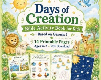 Paquete de actividades bíblicas de los 7 días de la creación para niños / Hojas de trabajo de Génesis 1 en PDF, imprimibles para la escuela dominical