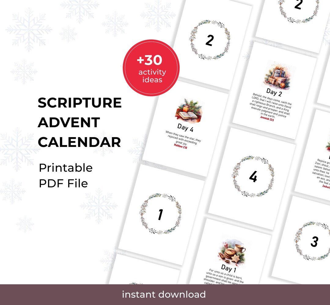 Christian Advent Cards Printable 24 Christmas Bible Verses Nativity ...