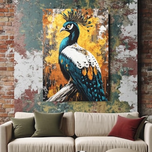 Vibrant Peacock Wall Art | Bold Exotic Bird Canvas | Majestic Feathered Artwork | Luxe Wildlife Print | Regal Peacock Statement Painting