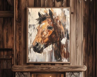 Tela artistica con cavalli rustici / Decorazione murale western / Arte da cowboy / Dipinto con cavalli da fattoria / Poster da parete con cavalli selvaggi / Decorazione da baita in stile country