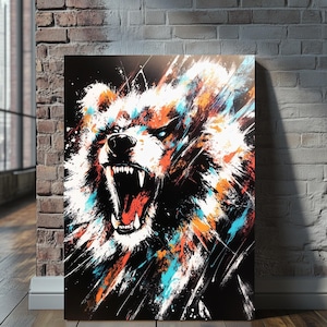 Abstract Bear Wall Art Canvas | Colorful Animal Poster for Living Room | Modern Bear Decor Unique Wildlife Painting Print | Bold Animal Art