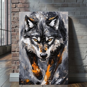 Wolf Canvas Wall Art | Abstract Animal Painting | Alpha Predator Decor | Modern Wildlife Artwork | Bold Lone Wolf Poster | Modern Luxury Art