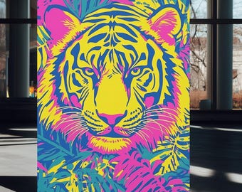 Vibrant Neon Tiger Canvas Print | Abstract Jungle Wall Art Poster