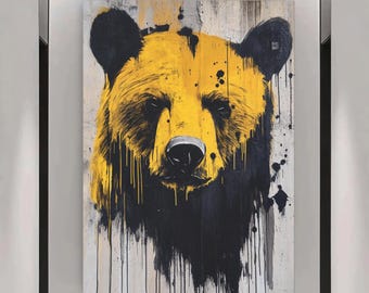 Quadro em tela com urso pardo | Estampa animal marcante para casa ou escritório (Tela)