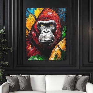 Gorilla Wall Art | Abstract Gorilla Canvas | Colorful Animal Print | Jungle Wildlife Decor | Large Gorilla Painting | Bold Safari Poster