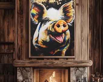 Colorful Pig Wall Art | Whimsical Farmhouse Animal Print
