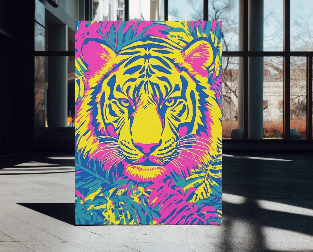 Vibrant Neon Tiger Canvas Print | Abstract Jungle Wall Art Poster - Etsy