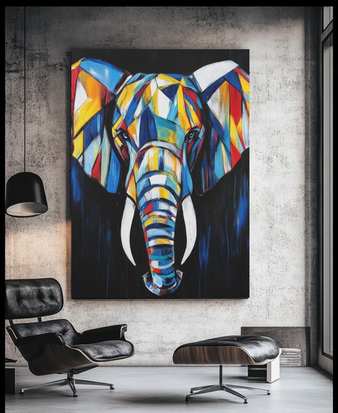 Colorful Elephant Wall Art | Abstract Geometric Elephant Canvas ...