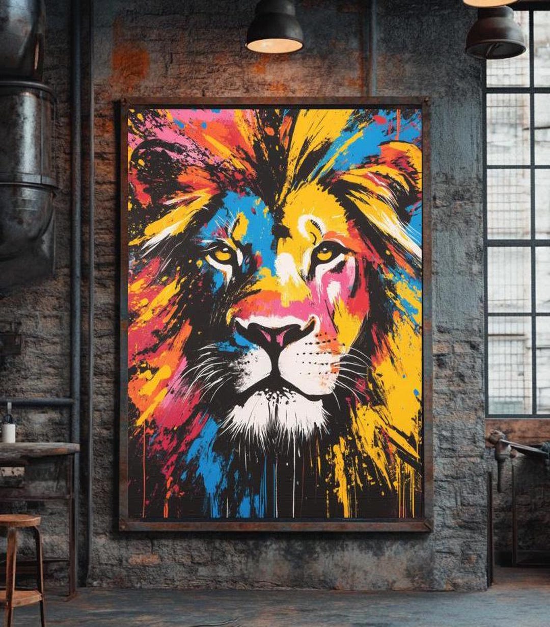 Lion Wall Art | Colorful Animal Art Canvas | Abstract Painting | Modern ...