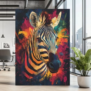 Colorful Zebra Wall Art | Vibrant Animal Canvas Print | Rainbow Safari Animal Poster | Modern Luxury Wildlife Art | Multicolor Zebra Decor