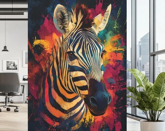 Colorful Zebra Wall Art | Vibrant Animal Canvas Print | Rainbow Safari Animal Poster | Modern Luxury Wildlife Art | Multicolor Zebra Decor