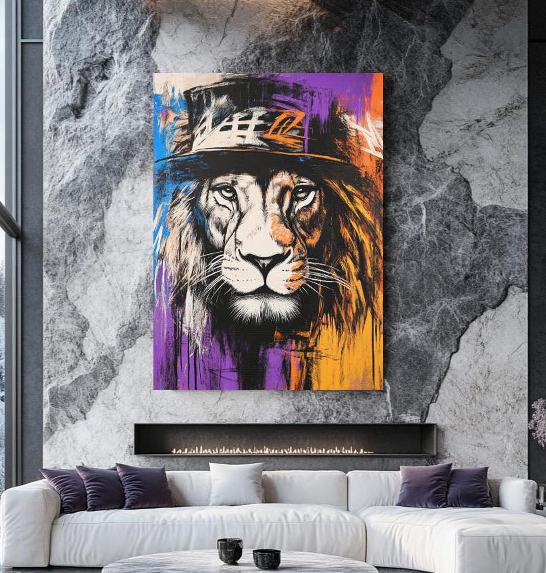 Graffiti Lion Canvas | Urban Street Art Lion Print | Colorful Lion Wall ...