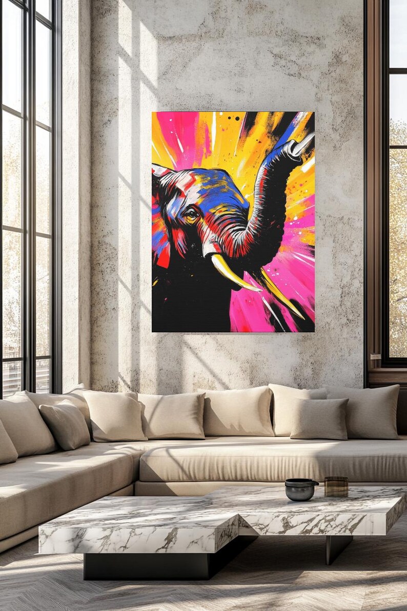 Colorful Elephant Wall Art | Abstract Safari Animal Canvas | Wildlife ...