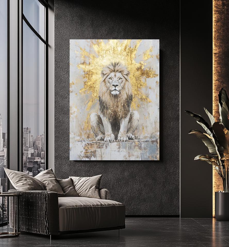 Gold Crowned Lion Canvas | Regal Lion Wall Art With Divine Energy ...