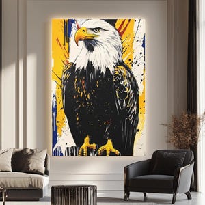 Bald Eagle Wall Art | Patriotic Eagle Canvas | American Eagle Painting | Modern Wildlife Wall Decor | Freedom Art | Rustic USA Home Print