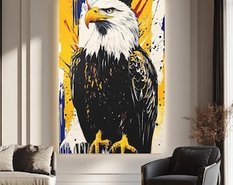 Art mural pygargue à tête blanche | Toile patriotique aigle | Tableau Aigle américain | Décoration murale animalière moderne | Art de la liberté | Impression maison rustique des États-Unis