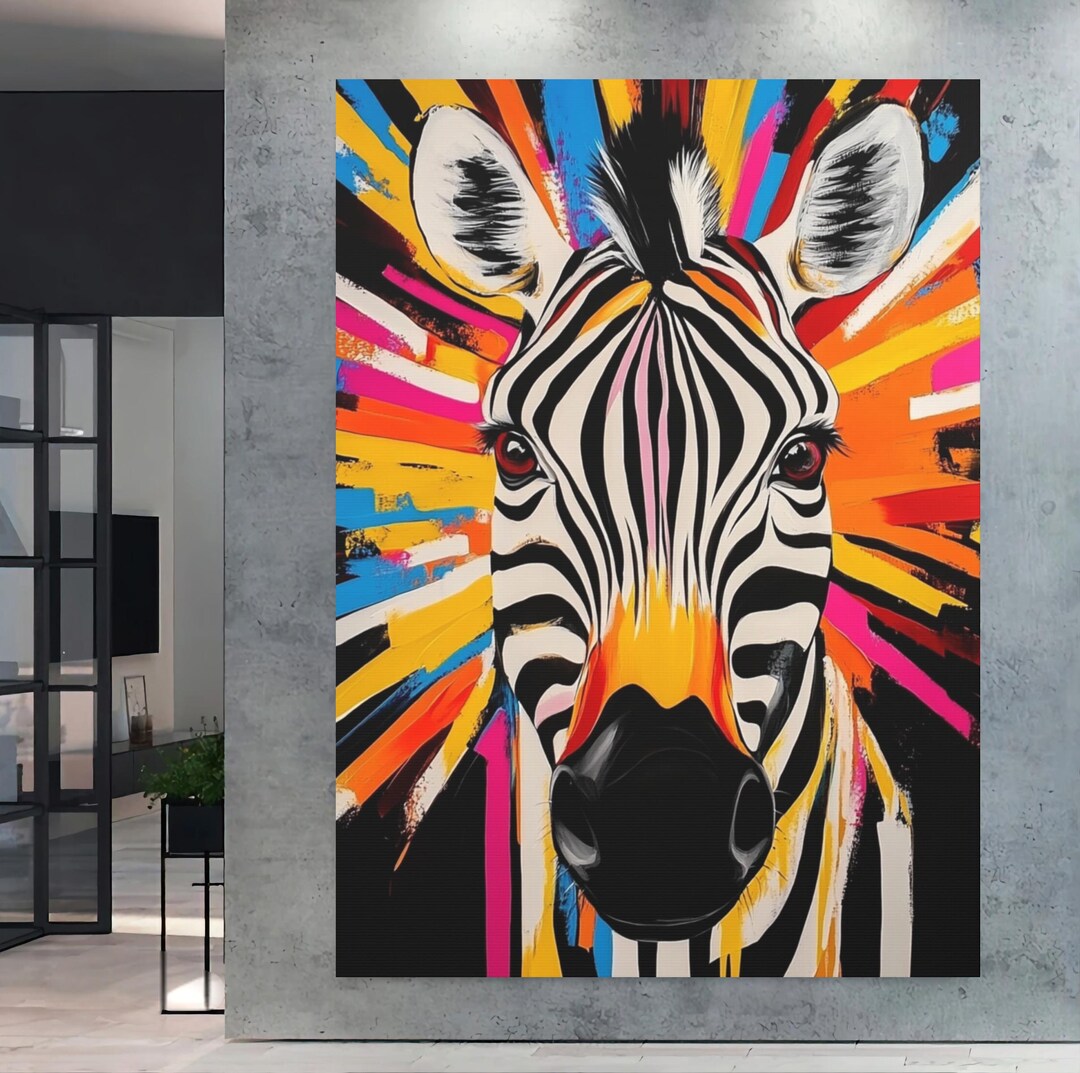 Colorful Zebra Wall Art | Bold Safari Animal Canvas | Vibrant Jungle ...