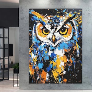 Colorful Owl Canvas Wall Art | Vibrant Abstract Owl Painting | Wise Bird Decor for Boho Homes | Bold Animal Print | Modern Wildlife Artwork