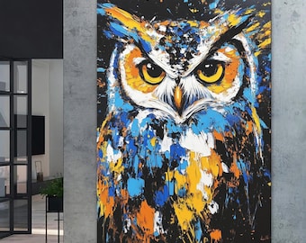 フクロウアート、フクロウの絵画、キャンバスに描かれたオリジナルの
