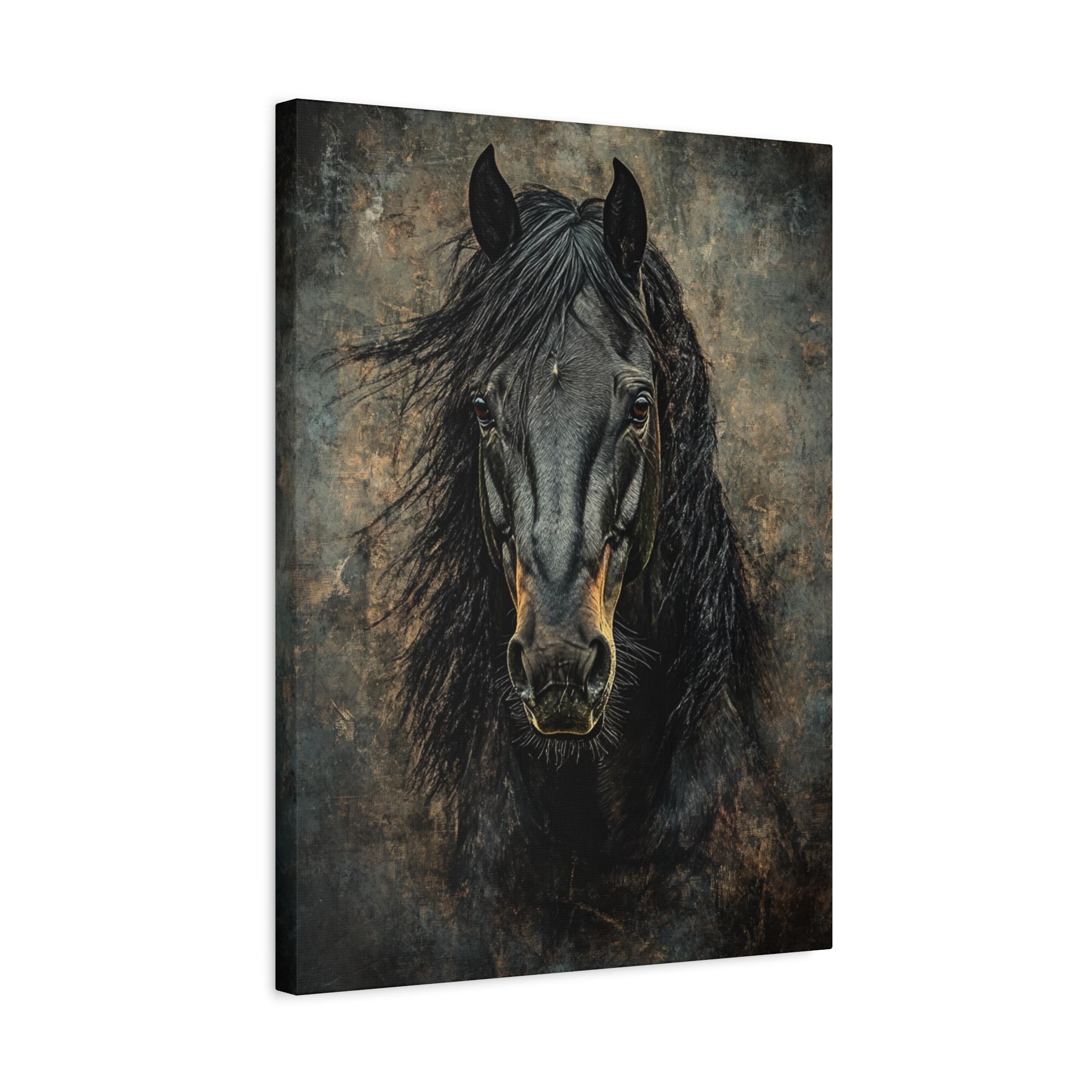 Black Horse Canvas Print | Bold Equestrian Wall Art | Regal Stallion ...