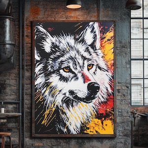 Wolf Wall Art | Colorful Animal Canvas Print | Modern Wildlife Painting | Forest Animal Decor | Extra Large Rustic Home Art | Graffiti Art