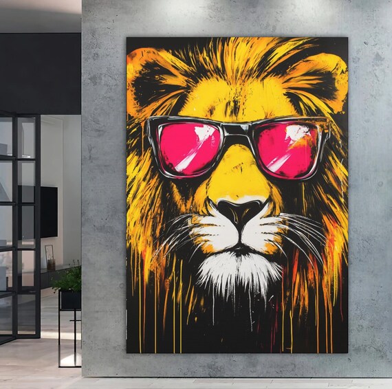 Lion Wall Art | Abstract Predator Painting, Colorful Wildlife