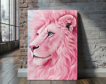 ピンクのライオン 絵画 ゴールドフレーム Majestic Pink Lion Portrait Art Poster or Canvas Wall Art for