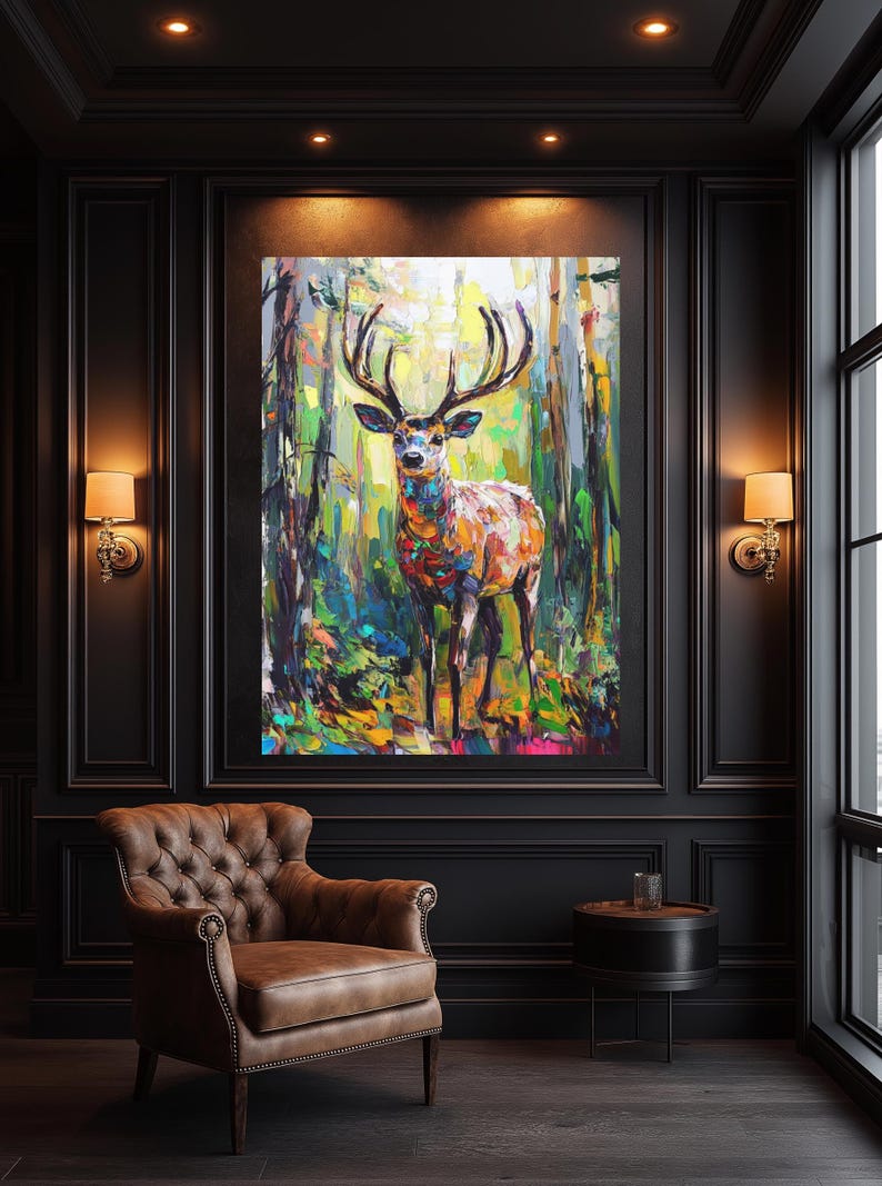 Colorful Deer Canvas Art | Forest Wall Print | Abstract Stag Painting ...