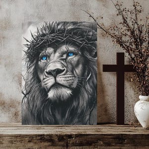 Lion of Judah Art | Jesus Canvas Print | Christian Wall Art | Bible Verse Wall Art | Powerful Religious Lion Painting | Scripture Wall Decor